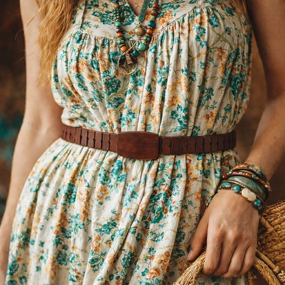 Vintage Handmade Wooden Belt John’s Wooden Belts Carved Segmented Wood Boho
